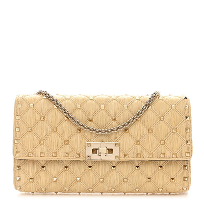 Valentino Garavani Raffia Lambskin Rockstud Spike Wallet on Chain Naturale 1 of 9