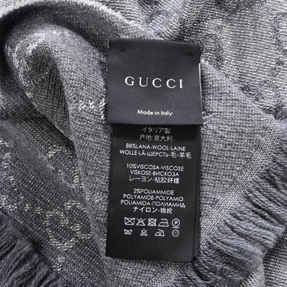 Gucci Wool Jacquard Monogram Fringe Scarf Grey 5 of 5