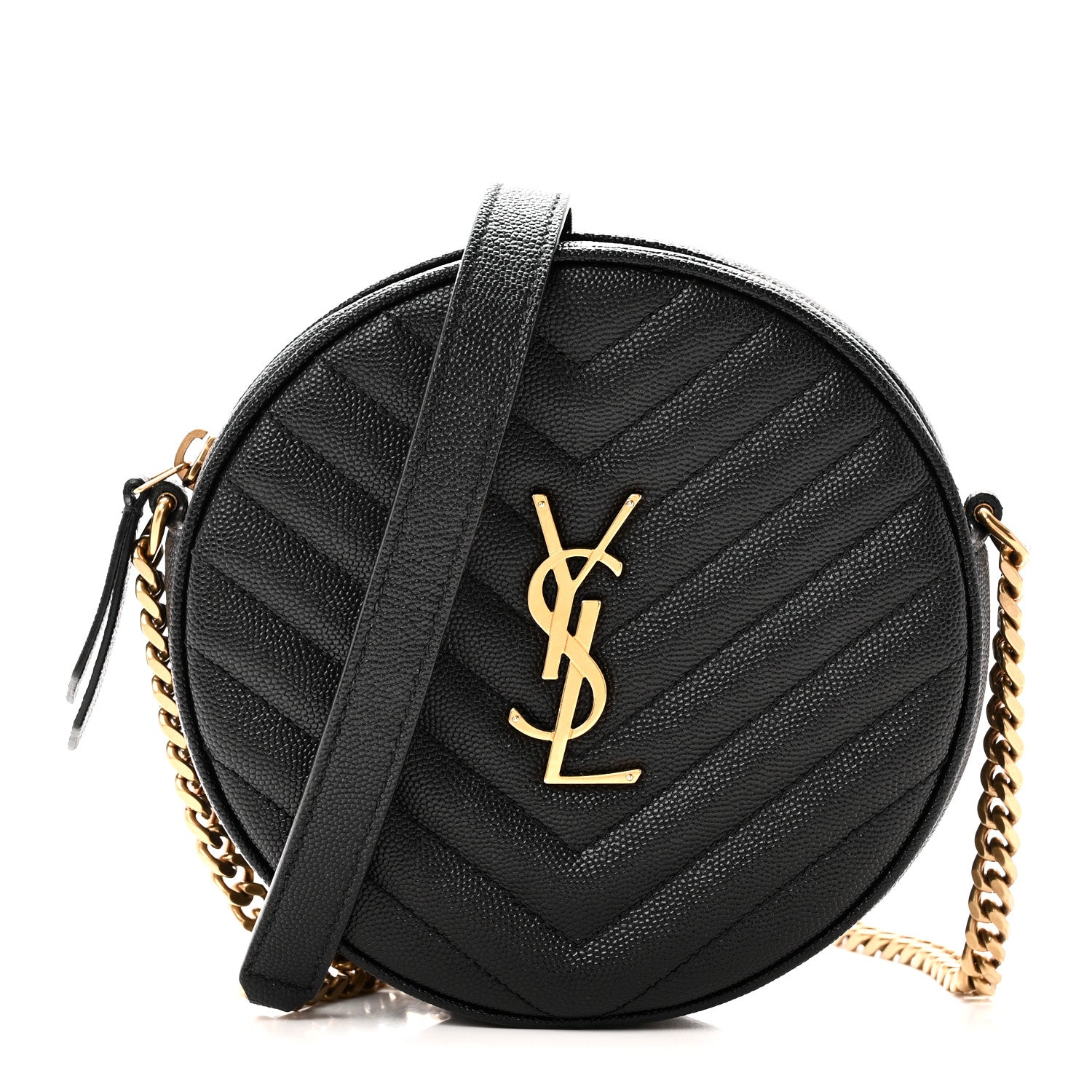 Saint Laurent Grain De Poudre Matelasse Chevron Quilted Round Vinyle Camera Bag Black 1 of 9