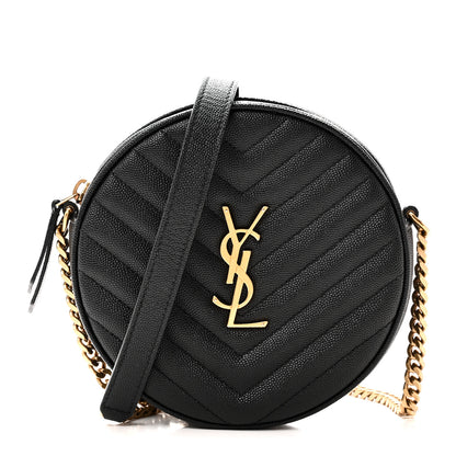 Saint Laurent Grain De Poudre Matelasse Chevron Quilted Round Vinyle Camera Bag Black 1 of 9