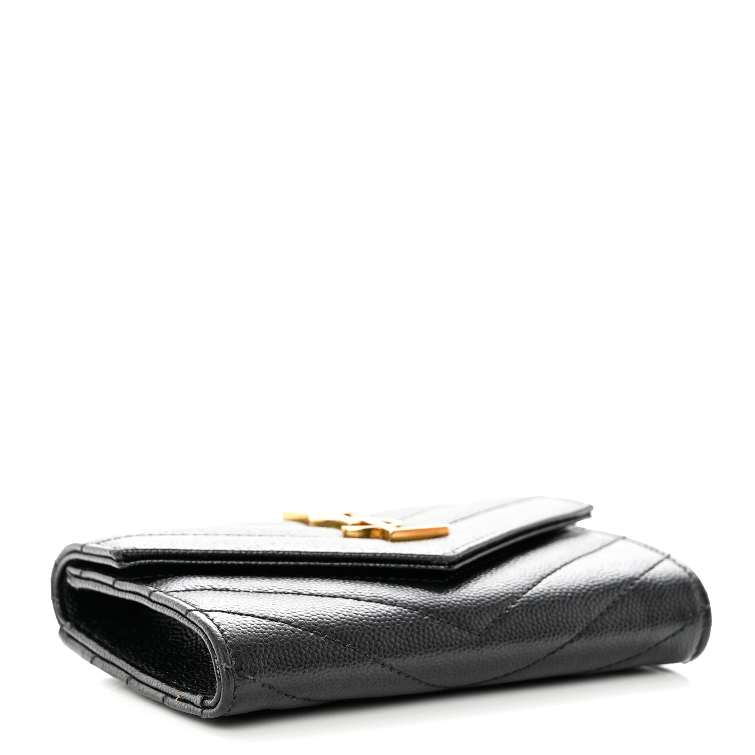 Saint Laurent Grain De Poudre Matelasse Chevron Small Monogram Envelope Wallet Black 4 of 6
