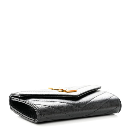 Saint Laurent Grain De Poudre Matelasse Chevron Small Monogram Envelope Wallet Black 4 of 6