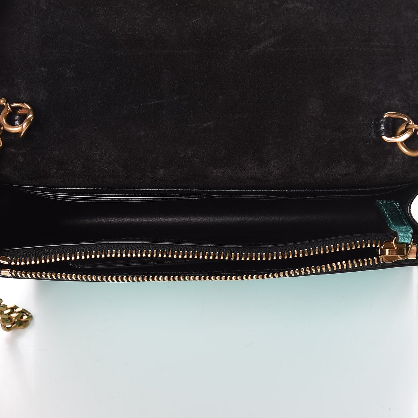 Laminated Calfskin Classic Monogram Kate Tassel Chain Wallet Green