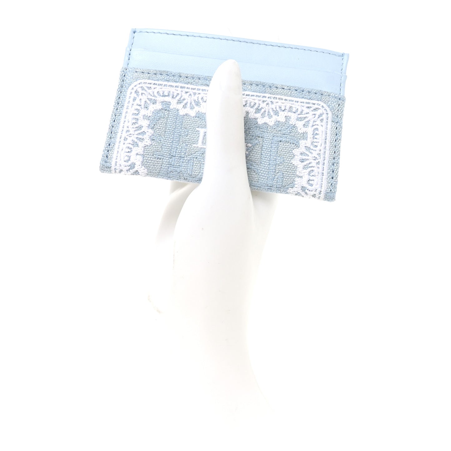 Calfskin Technical Fabric Oblique Lace Freesia Card Holder Blue Celeste