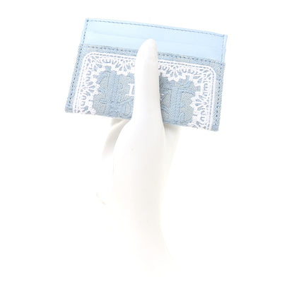 Christian Dior Calfskin Technical Fabric Oblique Lace Freesia Card Holder Blue Celeste 2 of 7