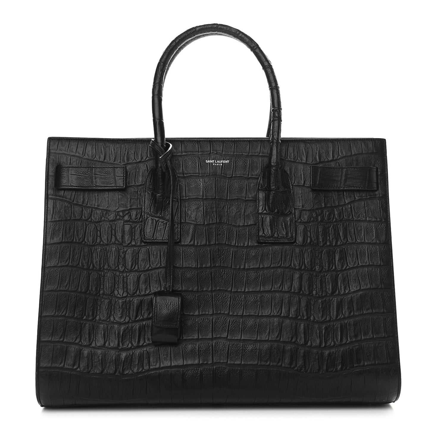 Calfskin Crocodile Embossed Large Sac De Jour Carryall Black