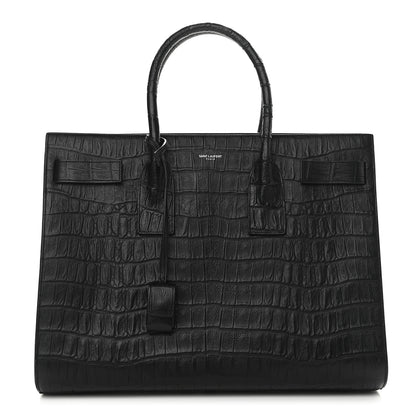 Saint Laurent Calfskin Crocodile Embossed Large Sac De Jour Carryall Black 1 of 9