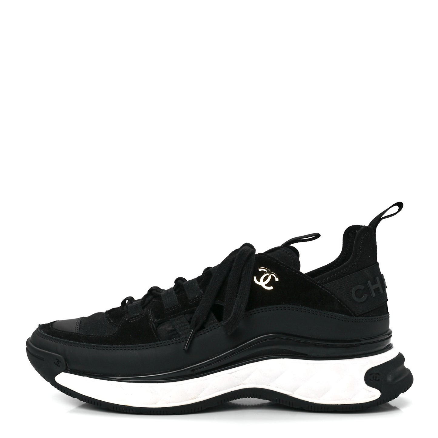 Velvet Calfskin Mixed Fibers CC Sneakers 39 Black