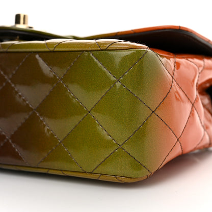 Chanel Shaded Patent Calfskin Quilted Mini Rectangular Flap Green Orange Dark Brown 10 of 11