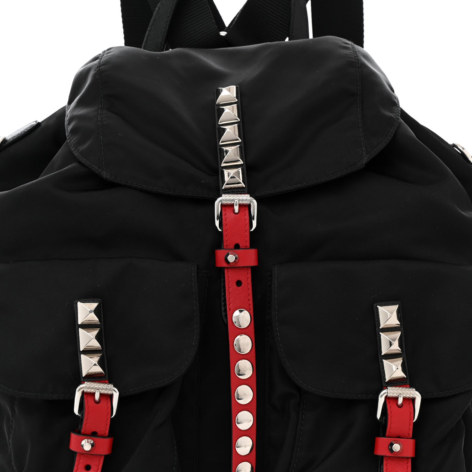 Prada Nylon New Vela Studded Backpack Black Fuoco 8 of 10