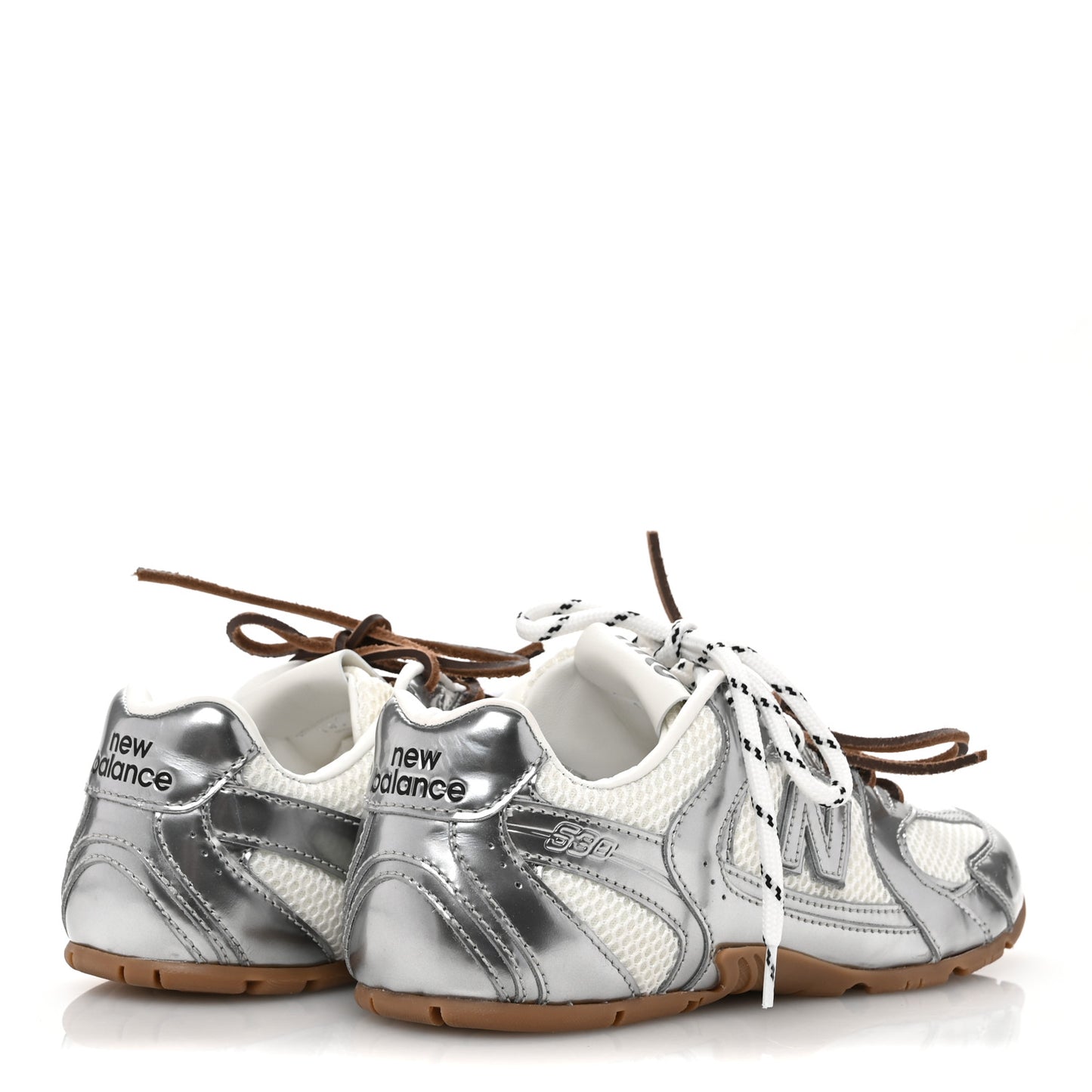 X NEW BALANCE Metallic Calfskin Mesh 530 SL Sneakers 37.5 Argento