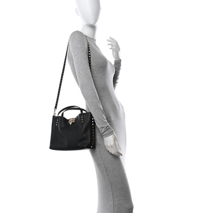 Valentino Garavani Grained Calfskin Small Rockstud Flip Lock Tote Black Rose Quartz 2 of 16