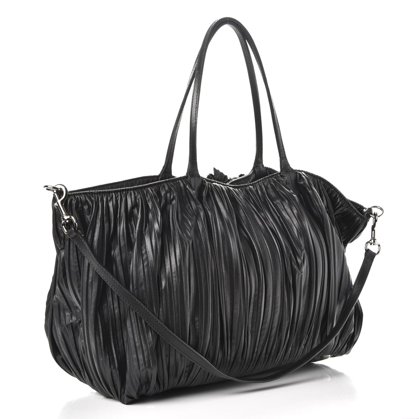 Nappa Pleated Petale Tote Black