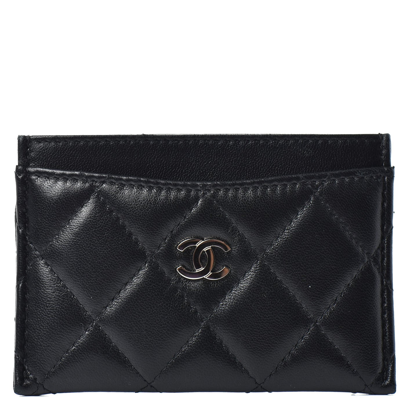 Lambskin Quilted Card Holder Black