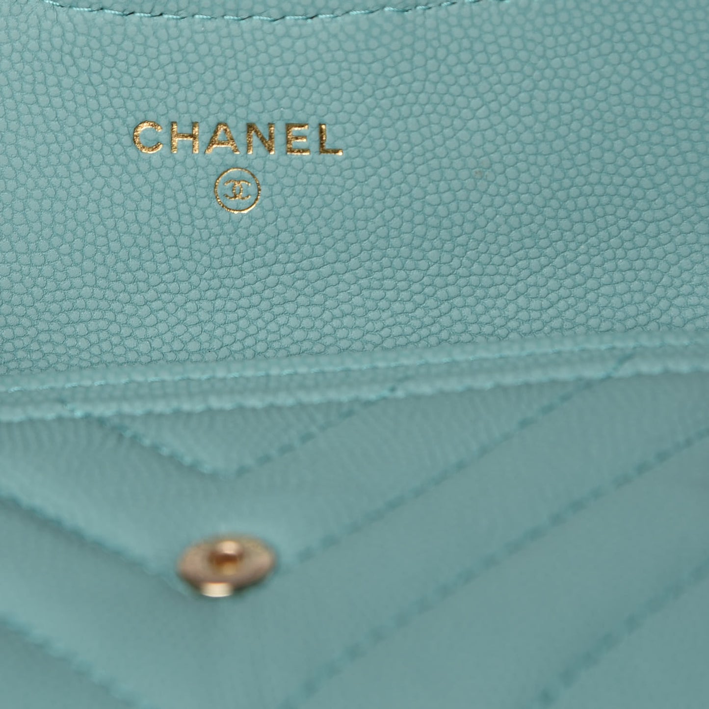 Caviar Chevron Quilted Card Holder Wallet Turquoise
