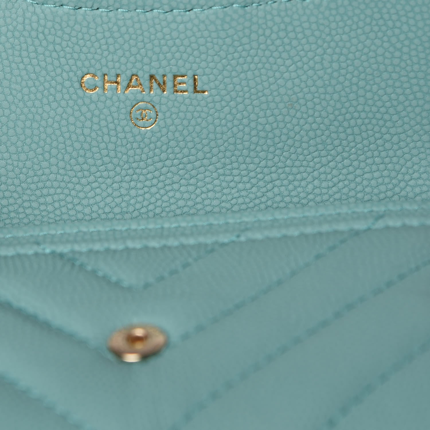 Chanel Caviar Chevron Quilted Card Holder Wallet Turquoise 6 of 9