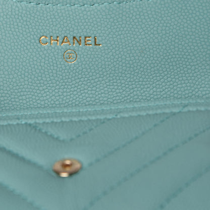 Chanel Caviar Chevron Quilted Card Holder Wallet Turquoise 6 of 9