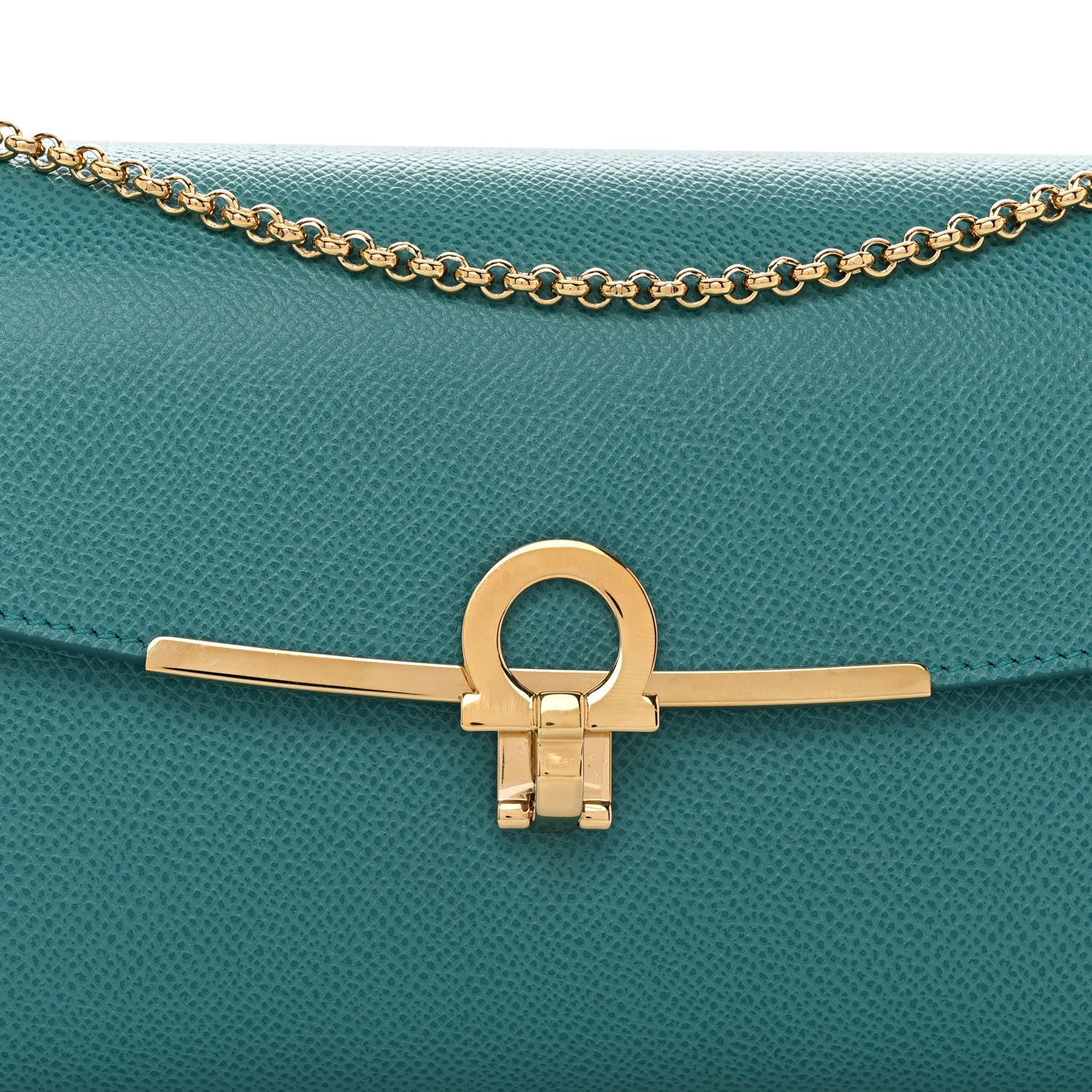 Salvatore Ferragamo Hammered Calfskin Gancio Shoulder Bag Jade Vine 7 of 9