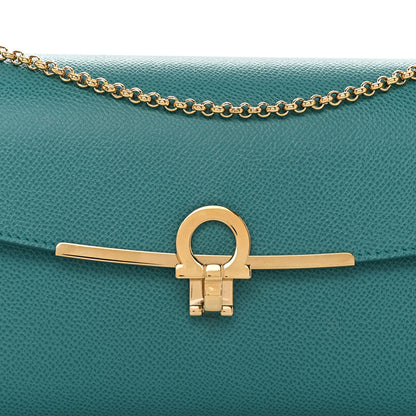 Salvatore Ferragamo Hammered Calfskin Gancio Shoulder Bag Jade Vine 7 of 9