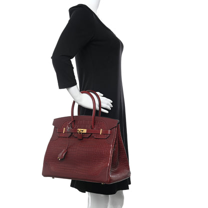 Hermes Matte Porosus Crocodile Swift Grand Marriage Ghillies Birkin 35 Rouge H Bourgogne 2 of 9