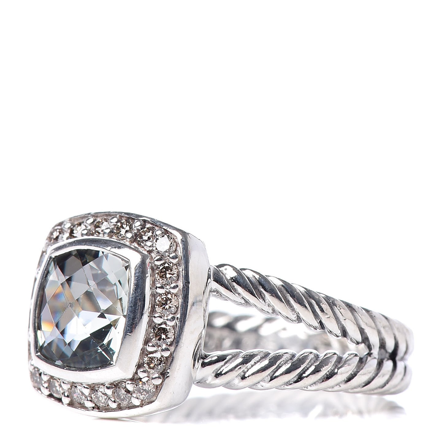 Sterling Silver Diamond Prasiolite 7mm Petite Albion Ring 50 5.5