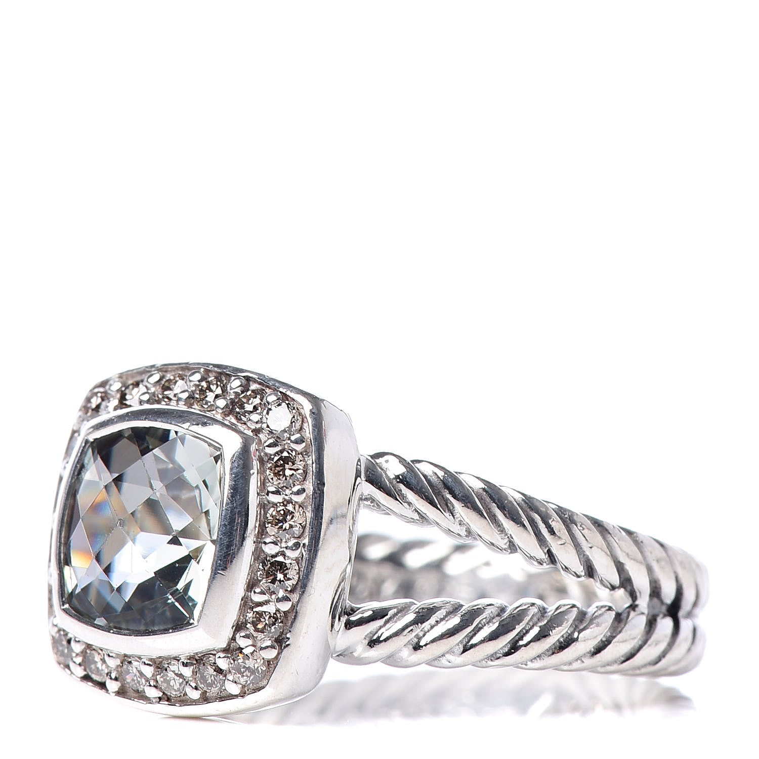 David Yurman Sterling Silver Diamond Prasiolite 7mm Petite Albion Ring 50 5.5 3 of 5