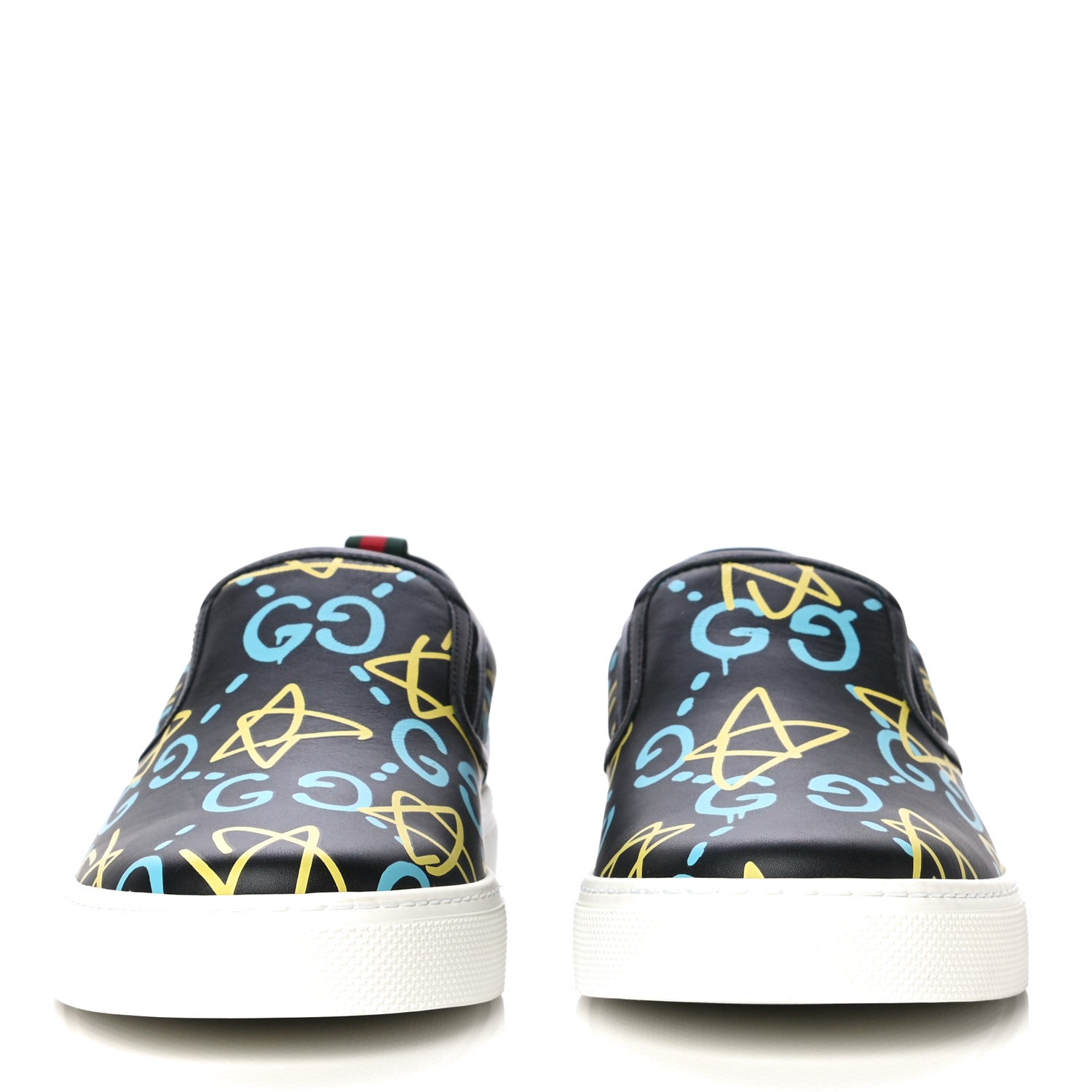 Gucci Calfskin GucciGhost Print Mens Dublin Slip On Sneakers 8 Black New Acquamarine 2 of 10