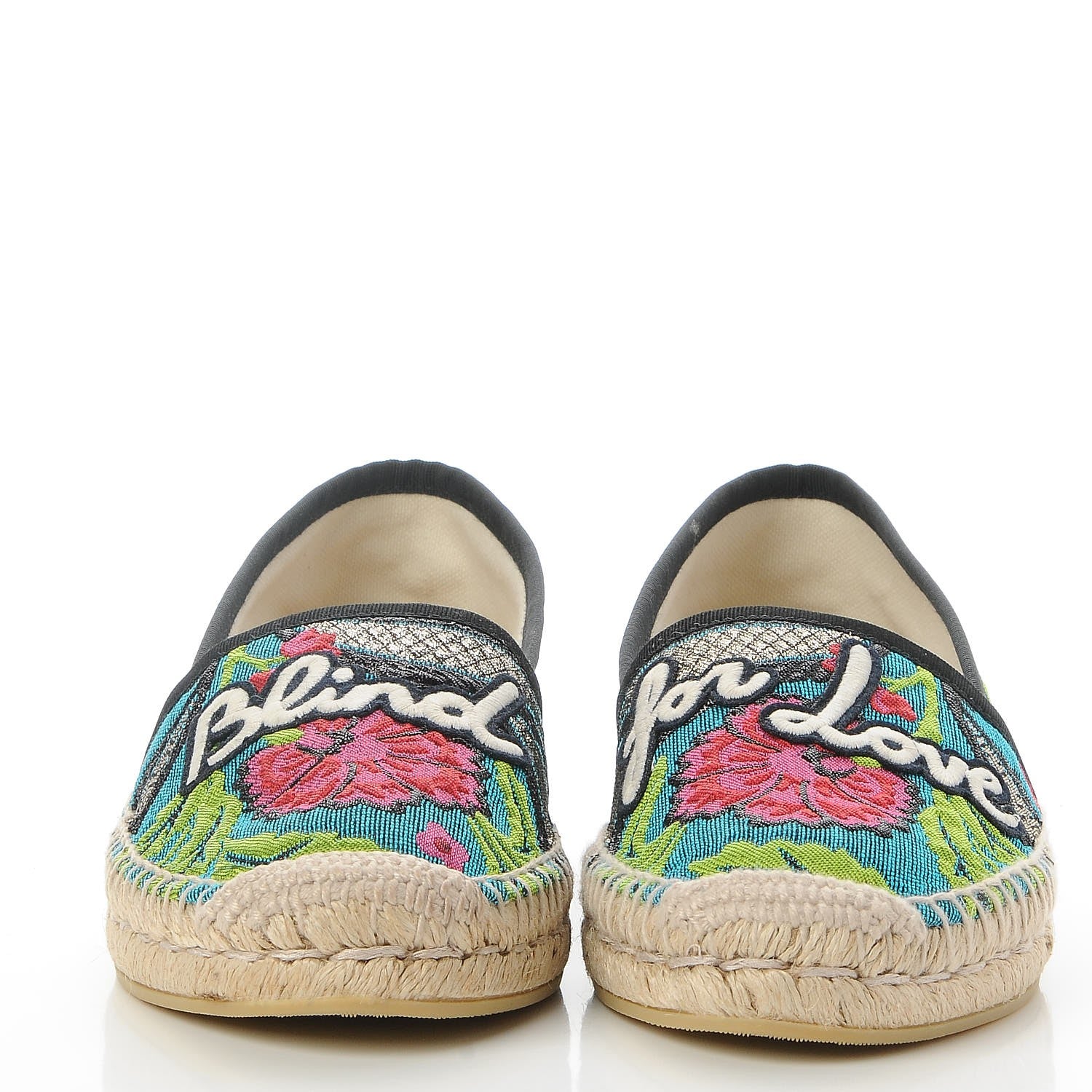 Gucci Tapestry Brocade Blind For Love Espadrilles 38 Acquamarine Green Black 2 of 9