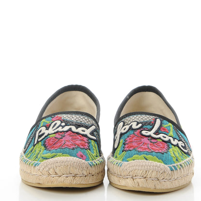 Gucci Tapestry Brocade Blind For Love Espadrilles 38 Acquamarine Green Black 2 of 9