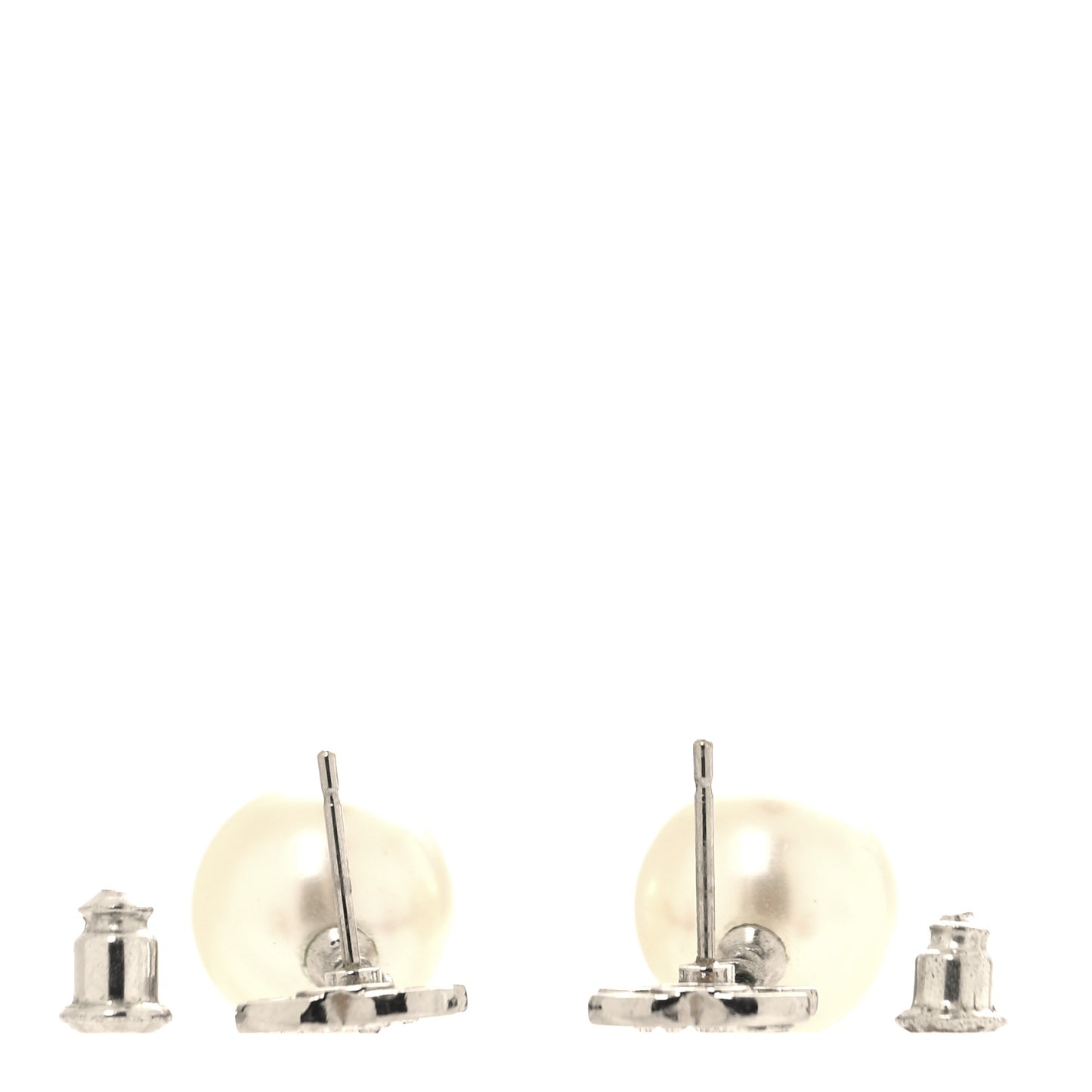 Crystal Pearl CC Drop Earrings Silver Pearly White