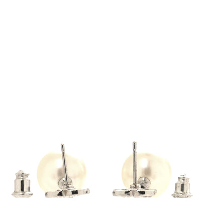 Chanel Crystal Pearl CC Drop Earrings Silver Pearly White 3 of 7