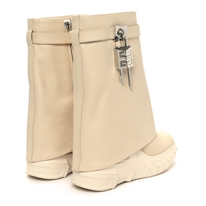 Givenchy Grained Calfskin Shark Lock Biker Ankle Boots 36 Beige 6 of 10
