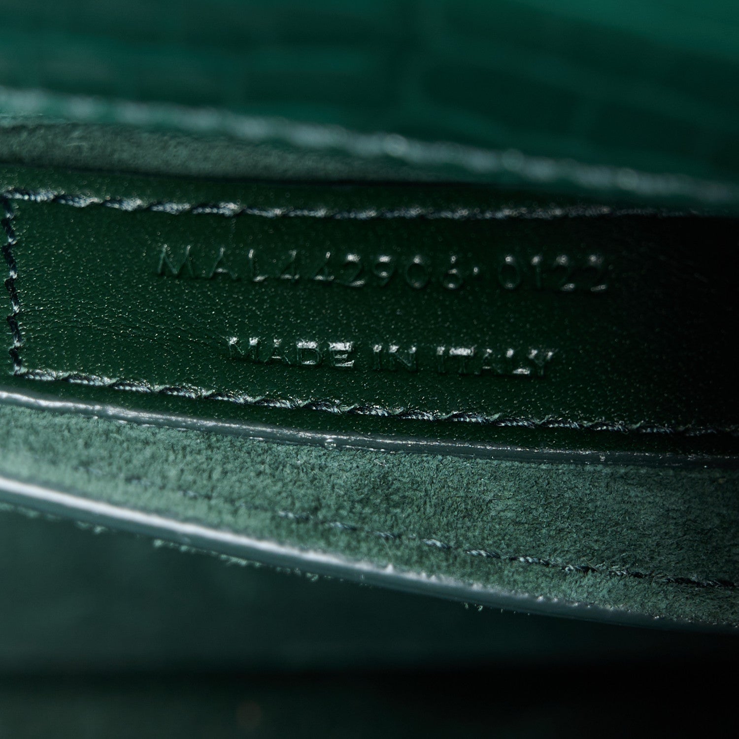 Saint Laurent Calfskin Crocodile Embossed Medium Monogram Sunset Dark Green 7 of 12