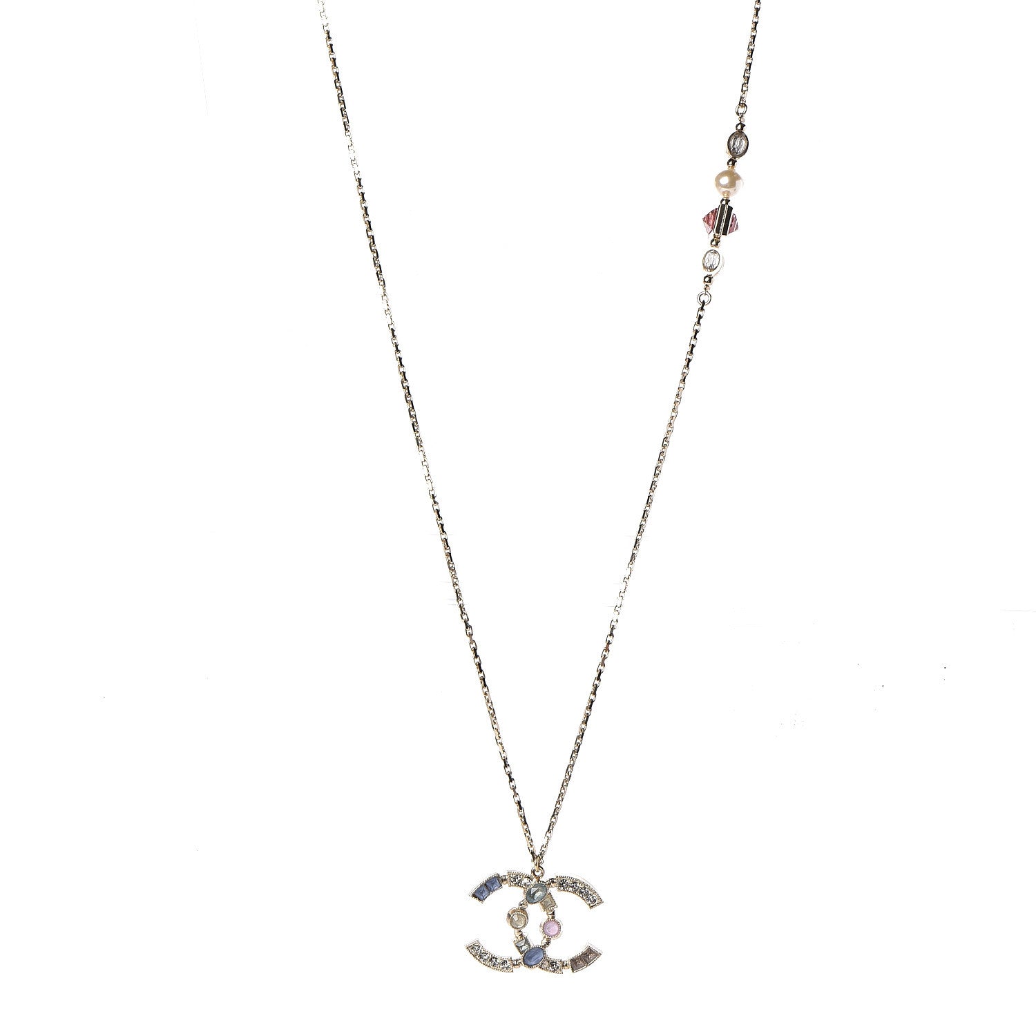 Chanel Crystal CC Pendant Necklace Gold Multicolor 1 of 5