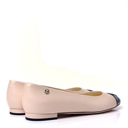 Chanel Lambskin Patent Cap Toe Ballerina Flats 38.5 Beige Black 3 of 10