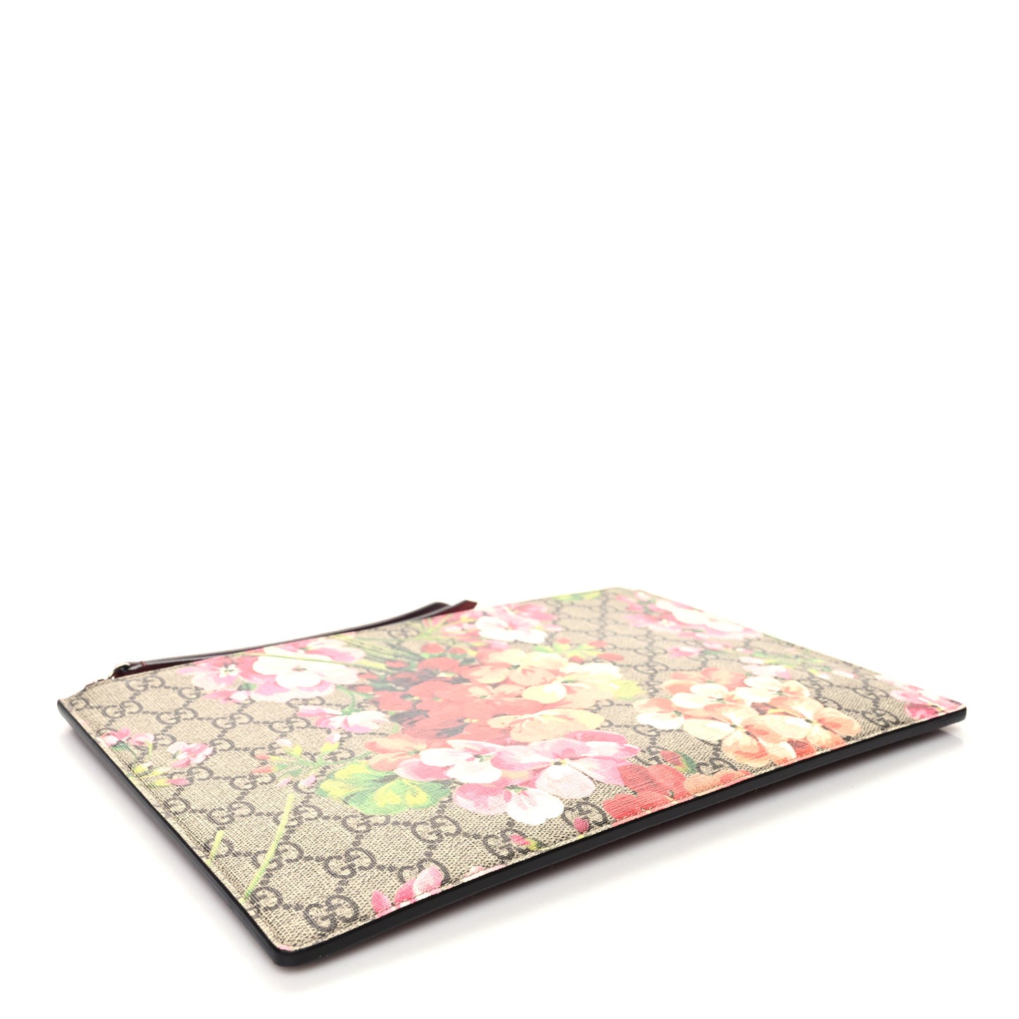 GG Supreme Monogram Blooms Suede Large Zip Pouch Beige Multicolor Dry Rose