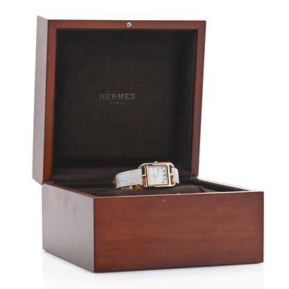 Hermes 18K Rose Gold Alligator 23mm Cape Cod Quartz Watch Bleu Brum 5 of 5