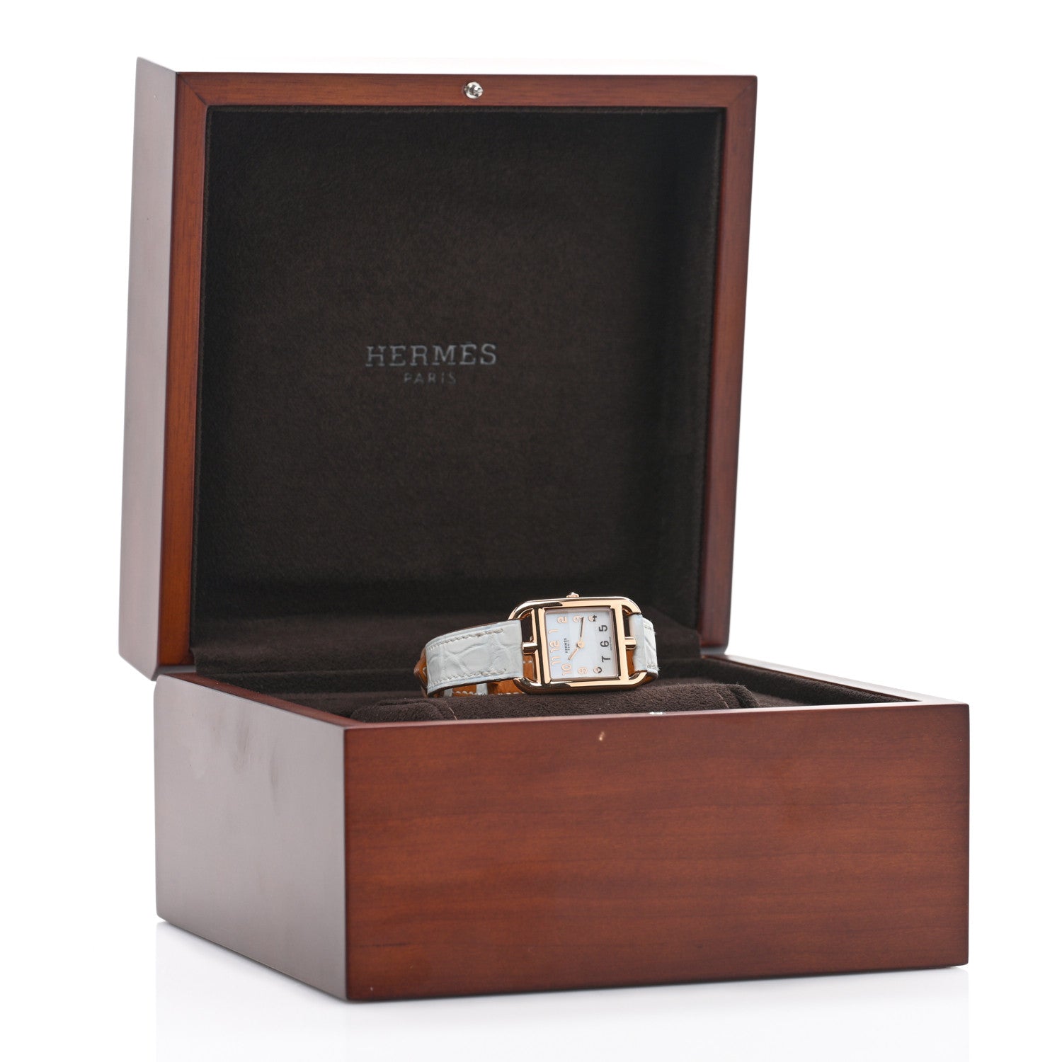 Hermes 18K Rose Gold Alligator 23mm Cape Cod Quartz Watch Bleu Brum 5 of 5