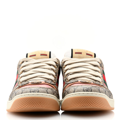Gucci GG Supreme Monogram Harness Calfskin Web Womens Screener Sneakers 37.5 Beige Ebony Rosso Harness Brown 2 of 12