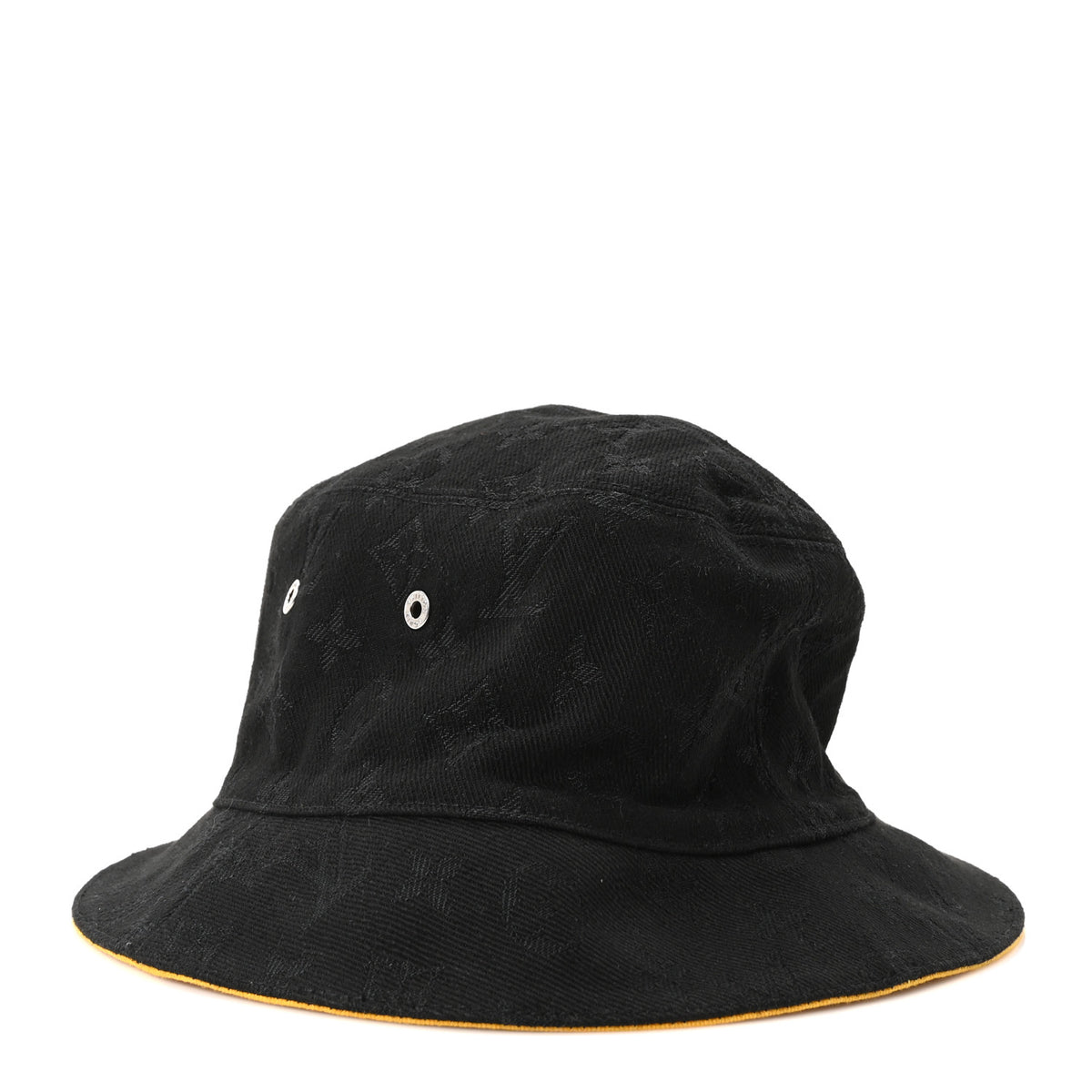 Denim Monogram Reversible LV Bucket Hat 60 Black Yellow
