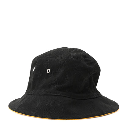 Louis Vuitton Denim Monogram Reversible LV Bucket Hat 60 Black Yellow 4 of 10