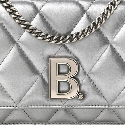 Balenciaga Metallic Calfskin Quilted Touch B Wallet On Chain Silver 7 of 9