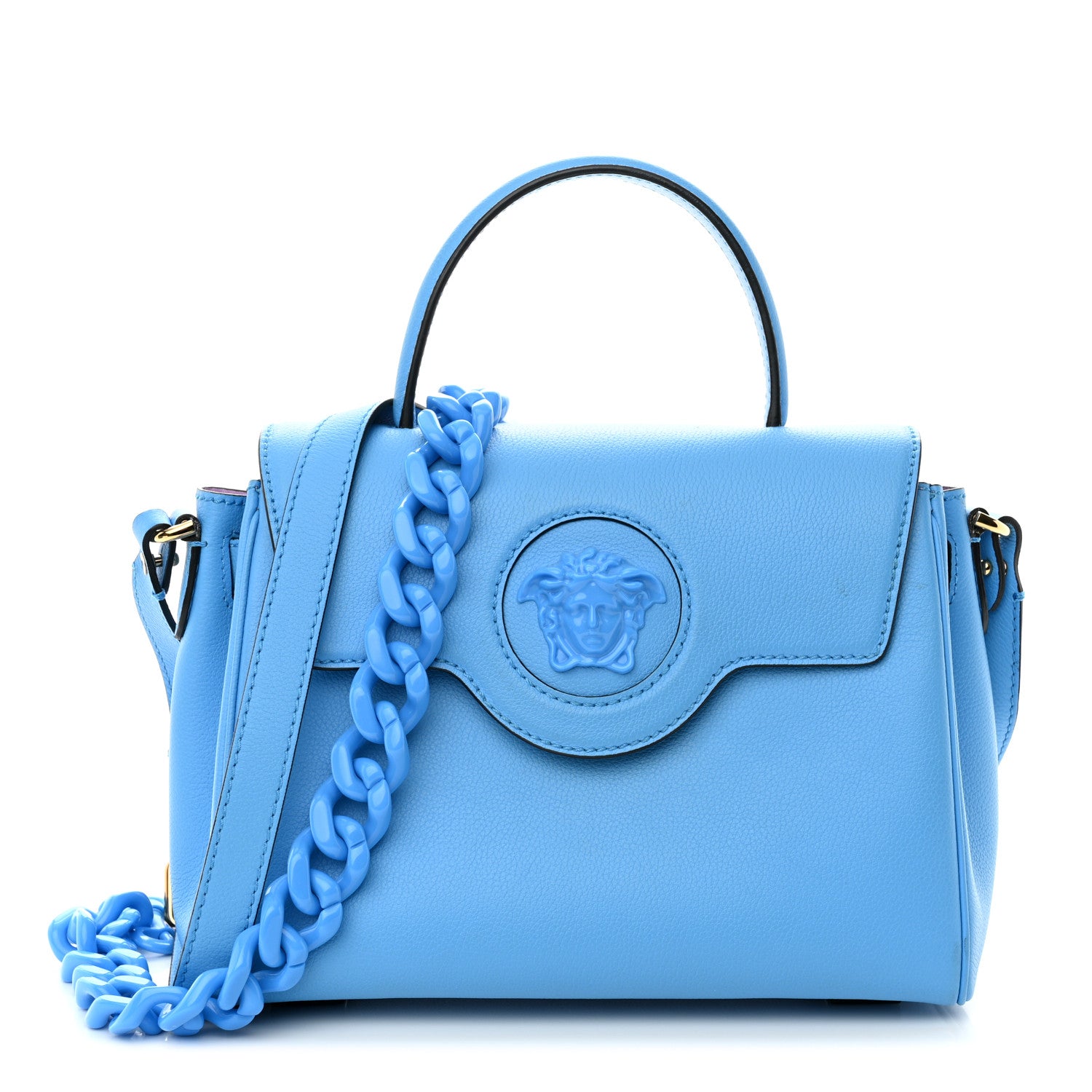 Versace Calfskin Medium La Medusa Top Handle Handbag Blue 1 of 12