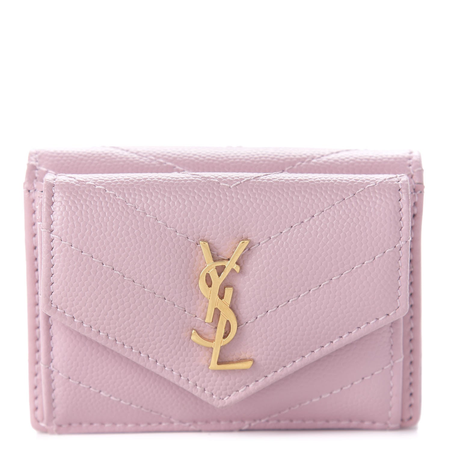 Saint Laurent Grain De Poudre Matelasse Chevron Monogram Tiny Wallet Tender Pink 1 of 10