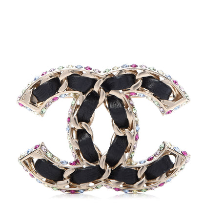 Chanel Lambskin Crystal CC Chain Brooch Black Gold Multicolor 1 of 5