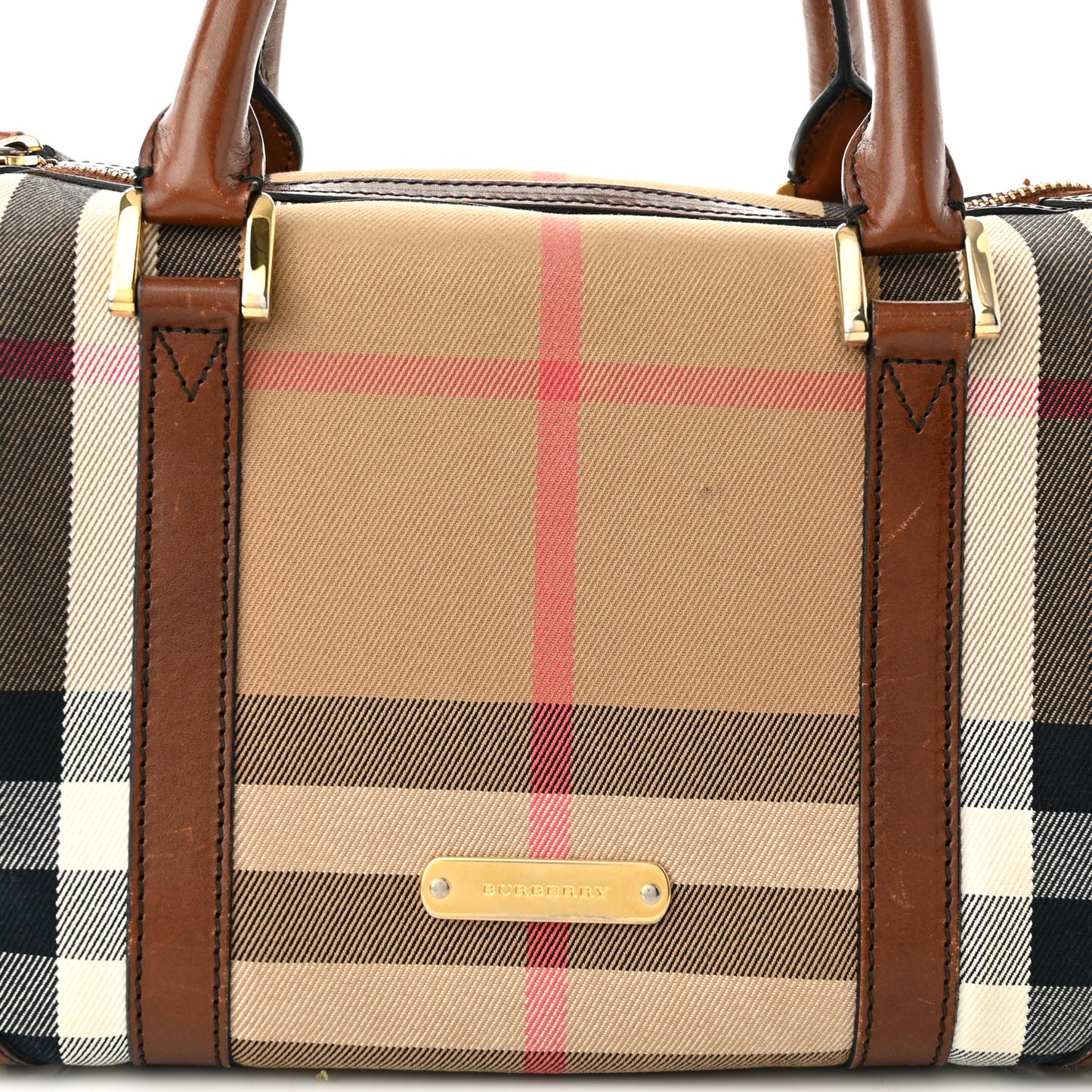 House Check Bridle Calfskin Small Bowling Bag Dark Tan