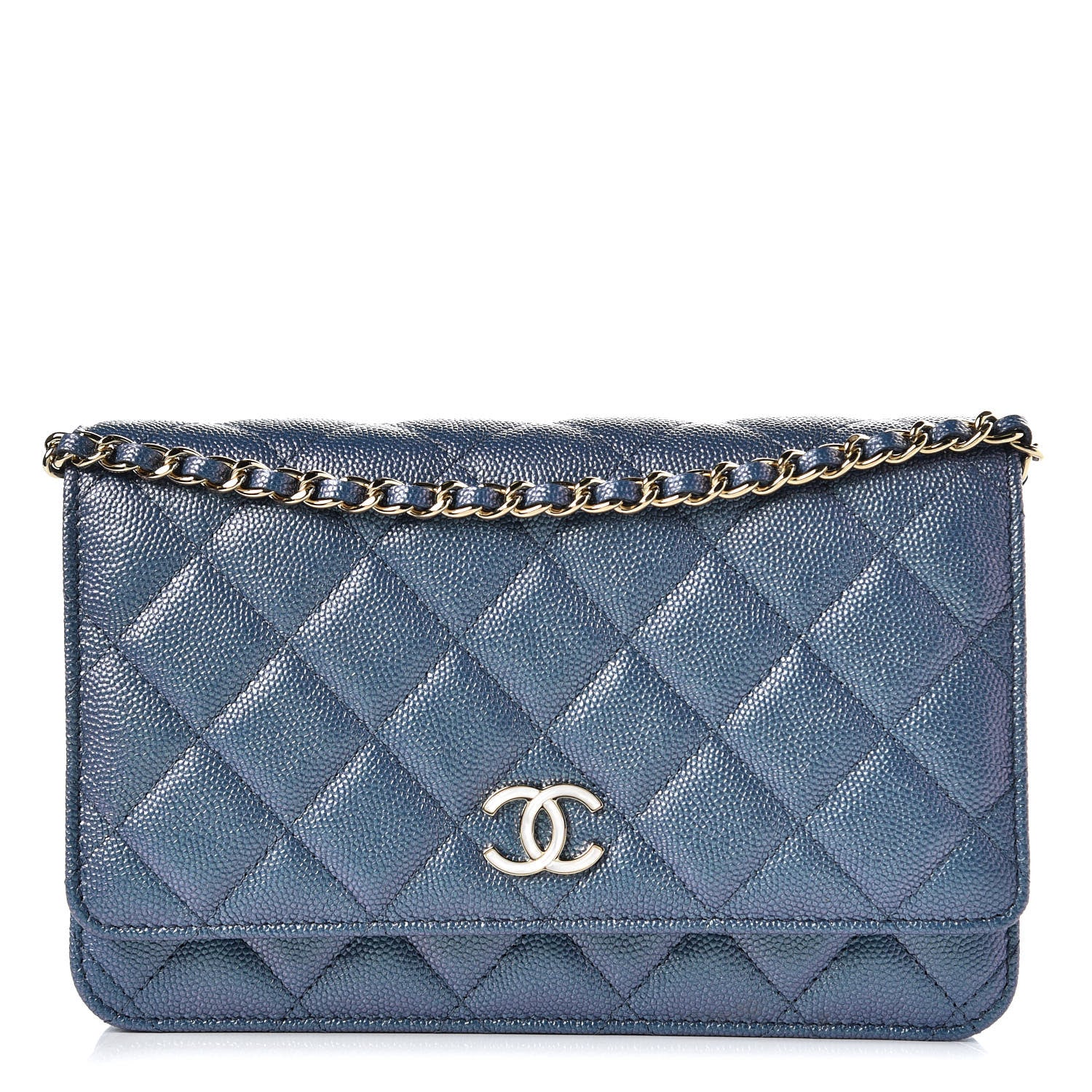 Chanel Iridescent Caviar Quilted Wallet On Chain WOC Dark Blue 1 of 11