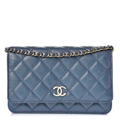 Chanel Iridescent Caviar Quilted Wallet On Chain WOC Dark Blue 1 of 11