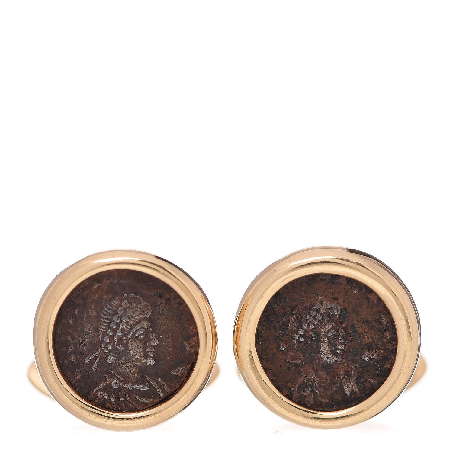 Bulgari 18K Yellow Gold Ancient Coin Cuff Links 1 of 8