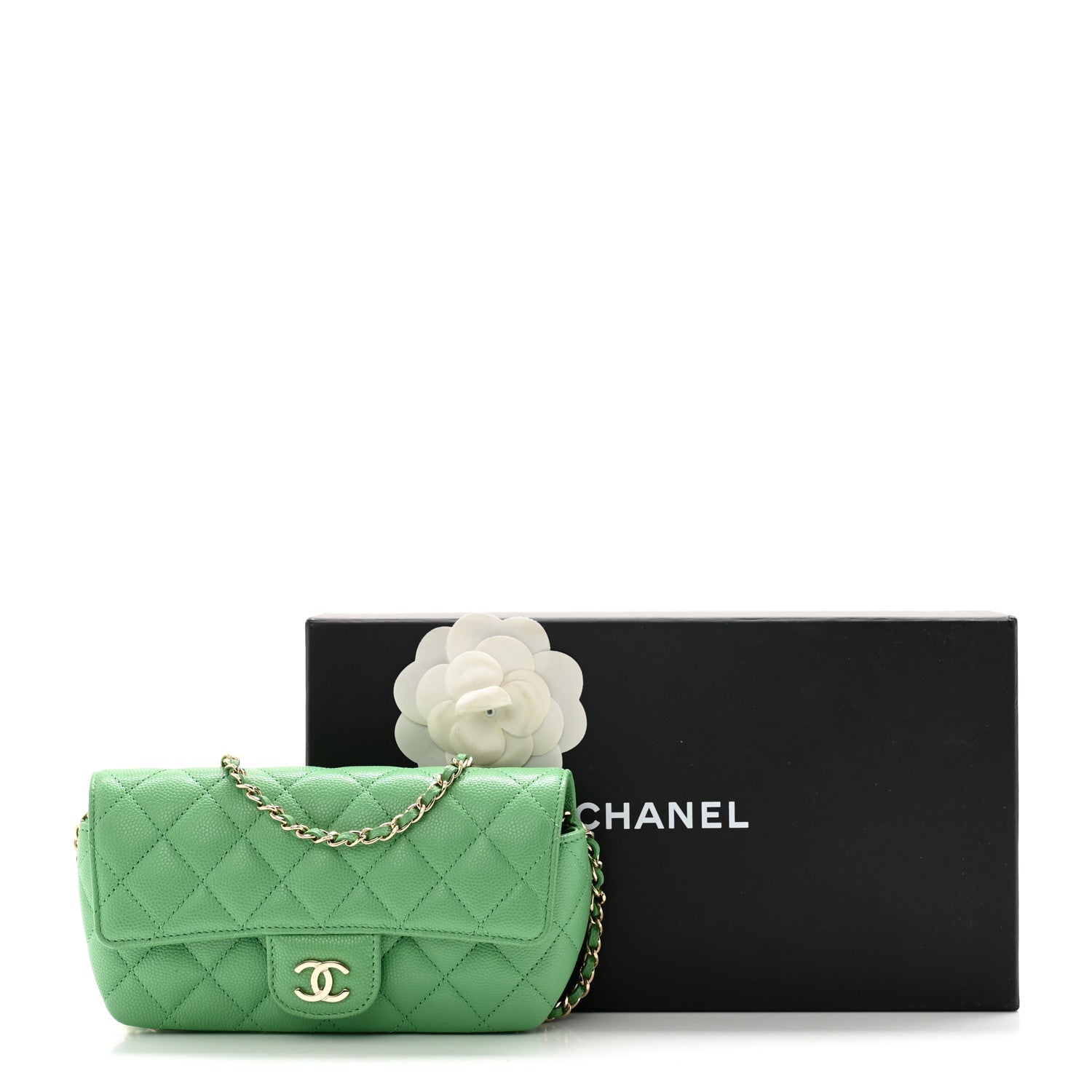 Chanel Caviar Quilted Glasses Case With Chain Green 14 of 14